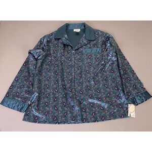 Amanda Stewart Intimates Pajama Top 2X Teal Paisley Floral Quilted Satin New NWT